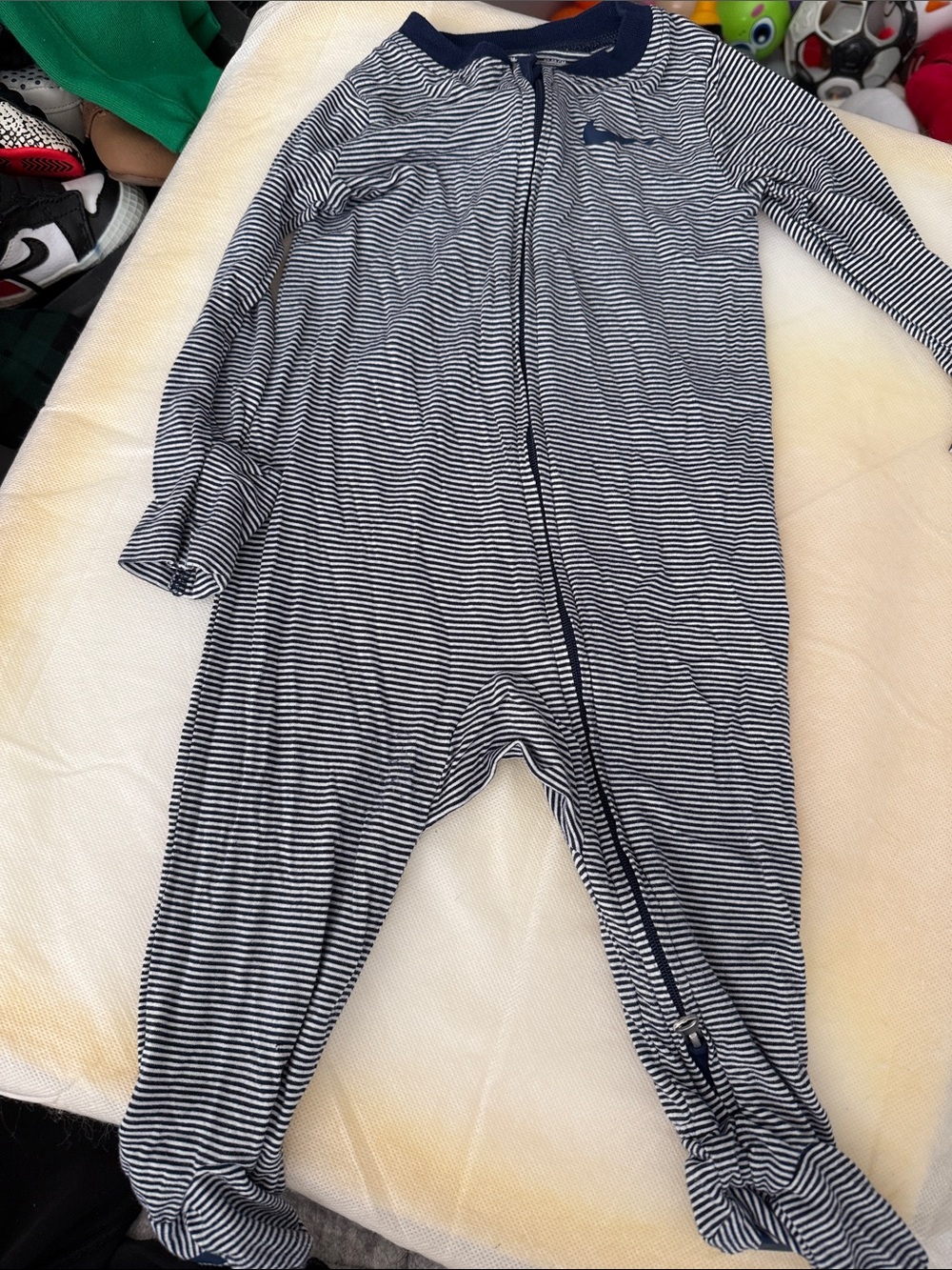Navy Stripe Zip-Front Baby One-Piece